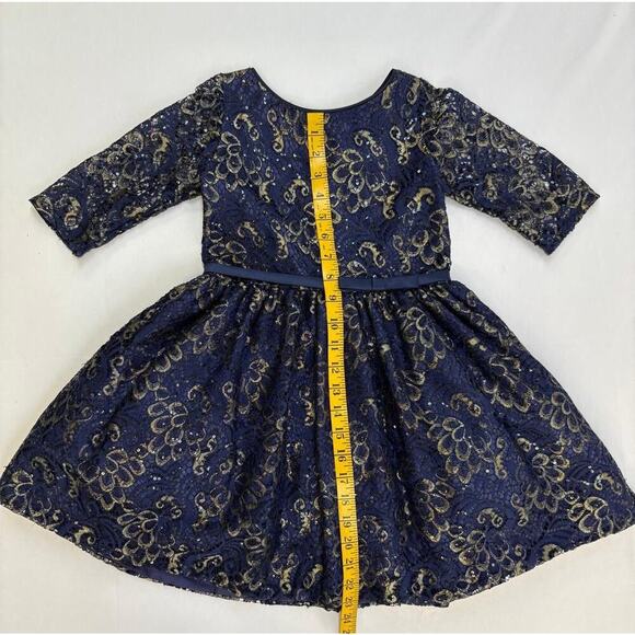 Sweet Kids Girls Blue Gold Lace Long Sleeve Midi Dress Sz 6 USA Formal Holidays - Picture 8 of 11